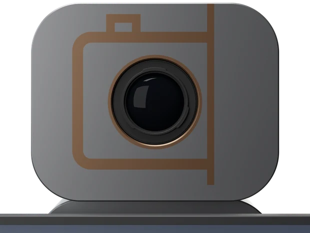 Kamerakopf der Fotobox, das Logo läuft um das Objektiv