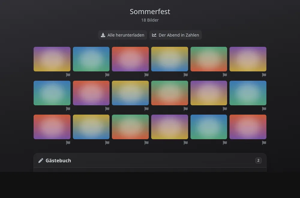 Gästealbum mit den Bildern des Abends und dem Gästebuch